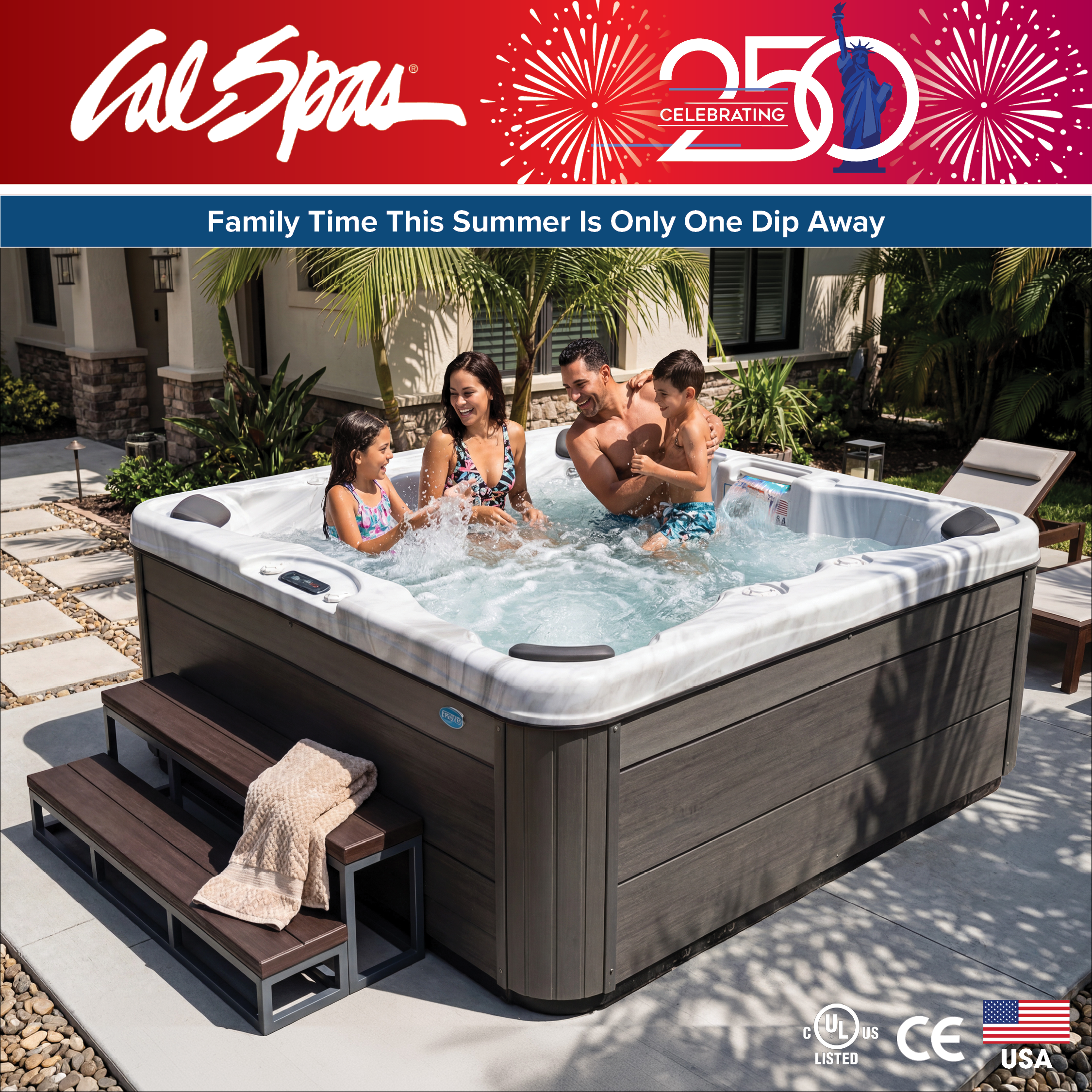 Calspas hot tub being used in a family setting - Atlanta